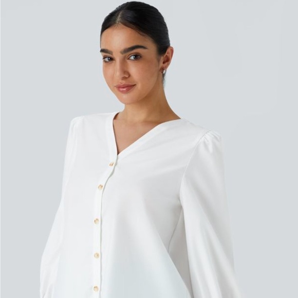 Halara V Neck Button Long Sleeve Work Blouse - Picture 6 of 7